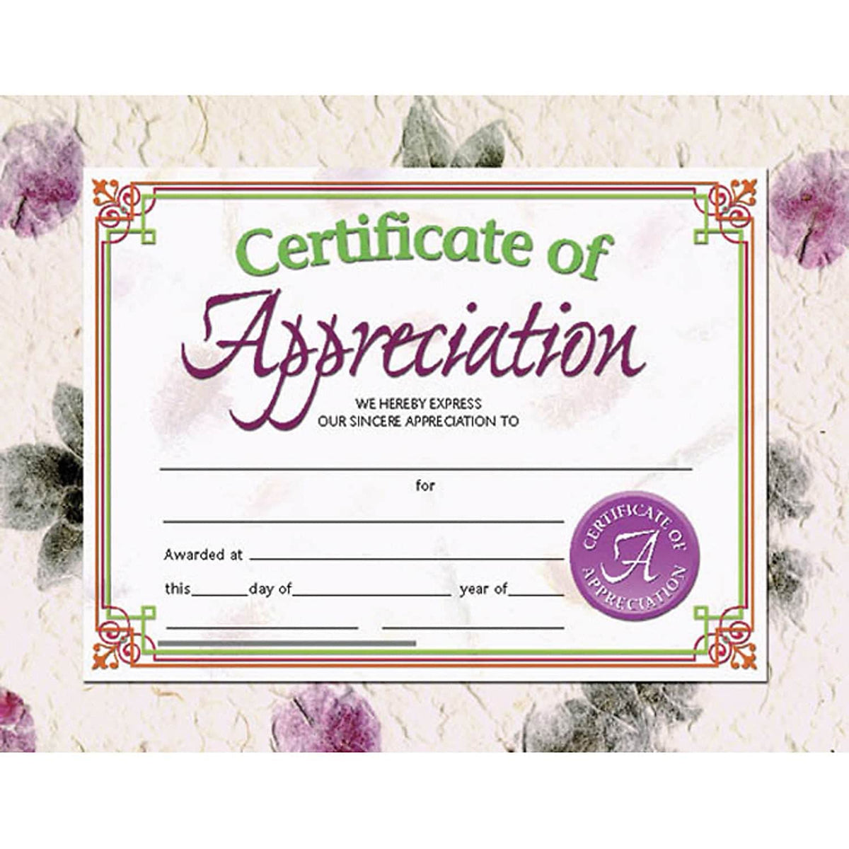 Hayes Certificates of Appreciation 30-pack with matte finish, ideal for professional recognition ceremonies.