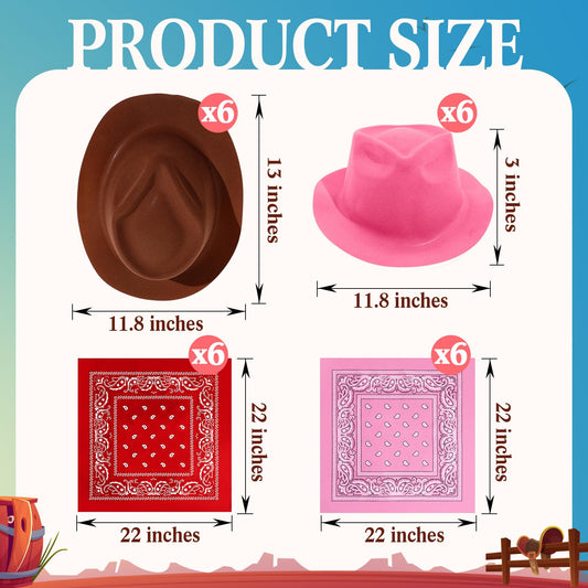 Haysandy pink cowboy hat with pink paisley bandana for party costumes