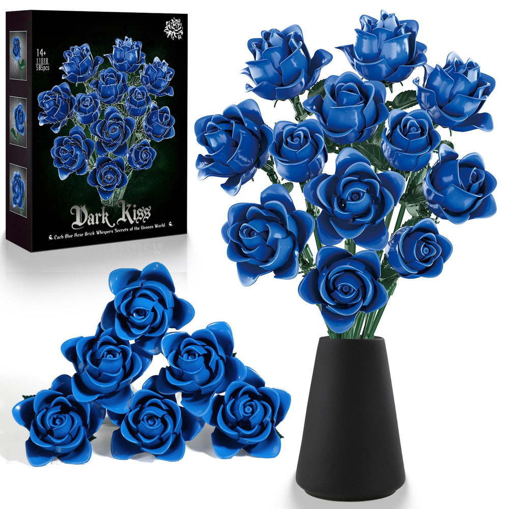 HAYXUN 12 blue roses bouquet building kit, ideal for a durable decorative centerpiece.