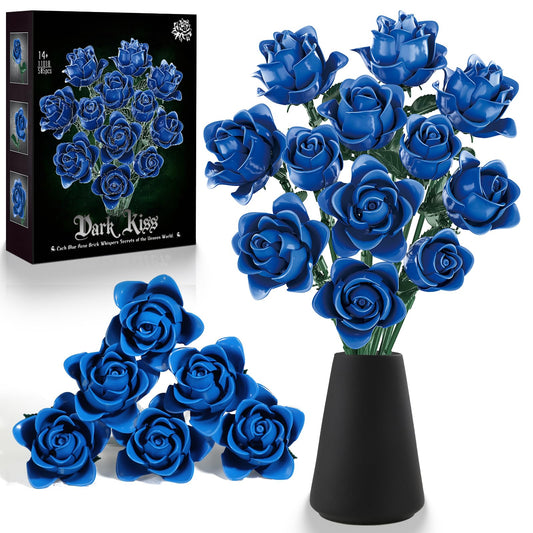 HAYXUN 12 blue roses bouquet building kit, ideal for a durable decorative centerpiece.
