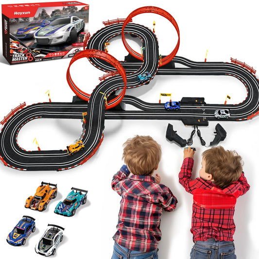 Hayxun 30ft dual slot car track setup for immersive family racing fun