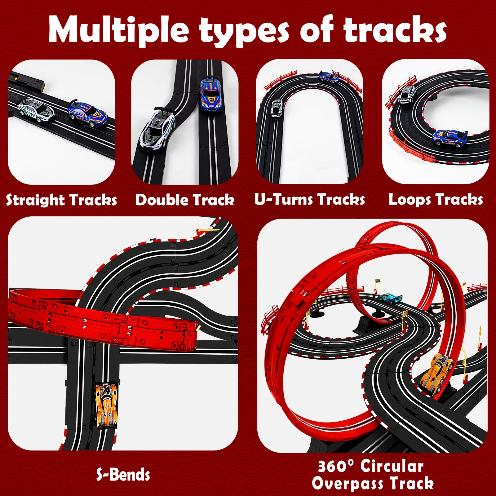 Hayxun 4-slot cars included for immediate racing action