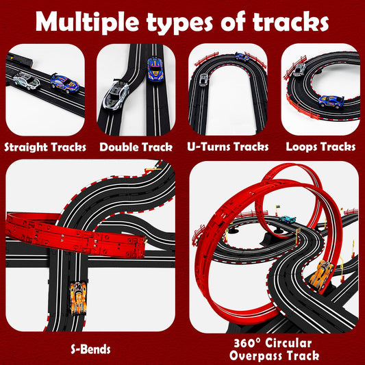 Hayxun 4-slot cars included for immediate racing action