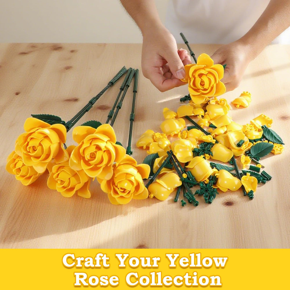 HAYXUN 585-piece rose blocks close-up showing detailed petals and adjustable stems