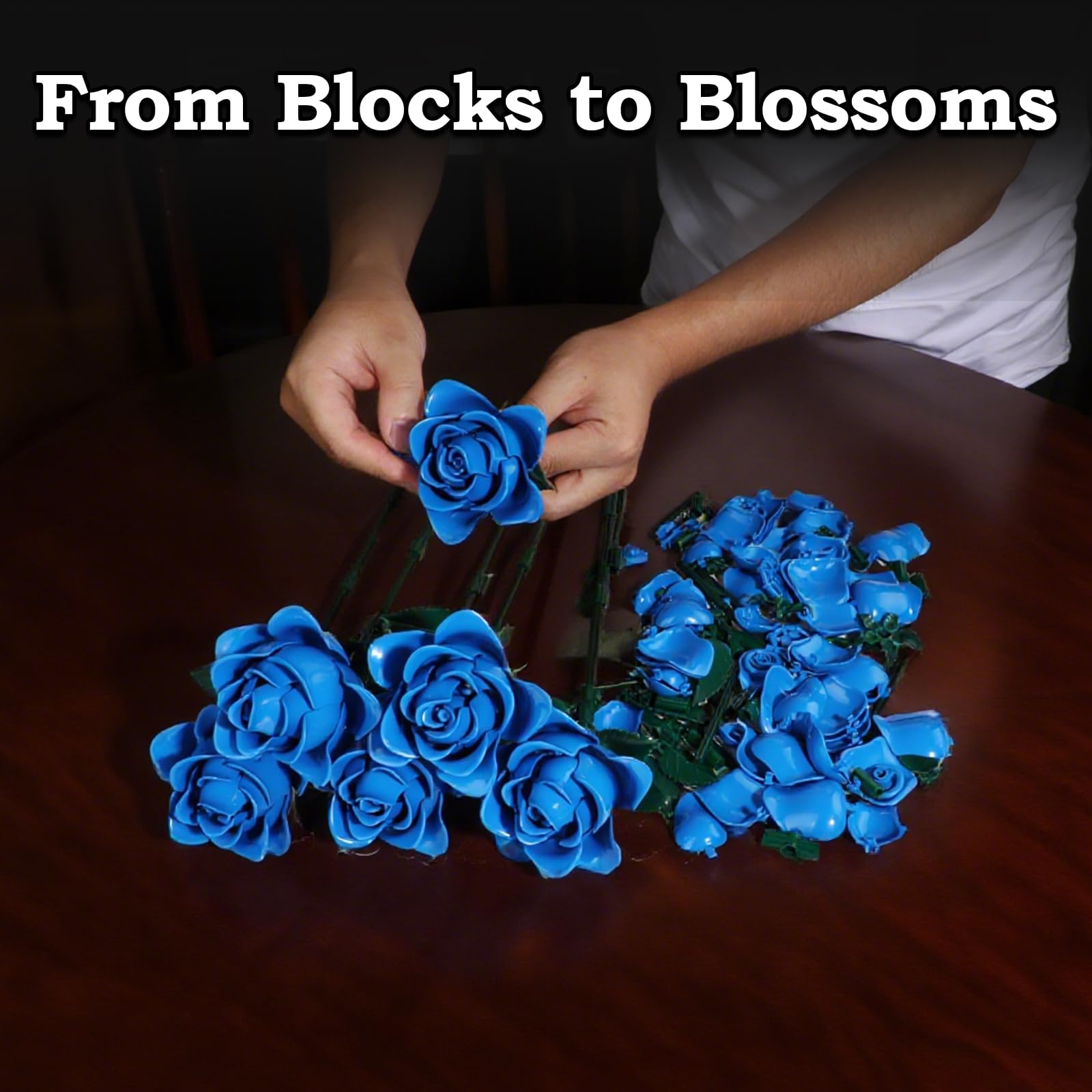 HAYXUN blue rose bouquet assembly pieces, perfect for mindful DIY projects at home or desk.