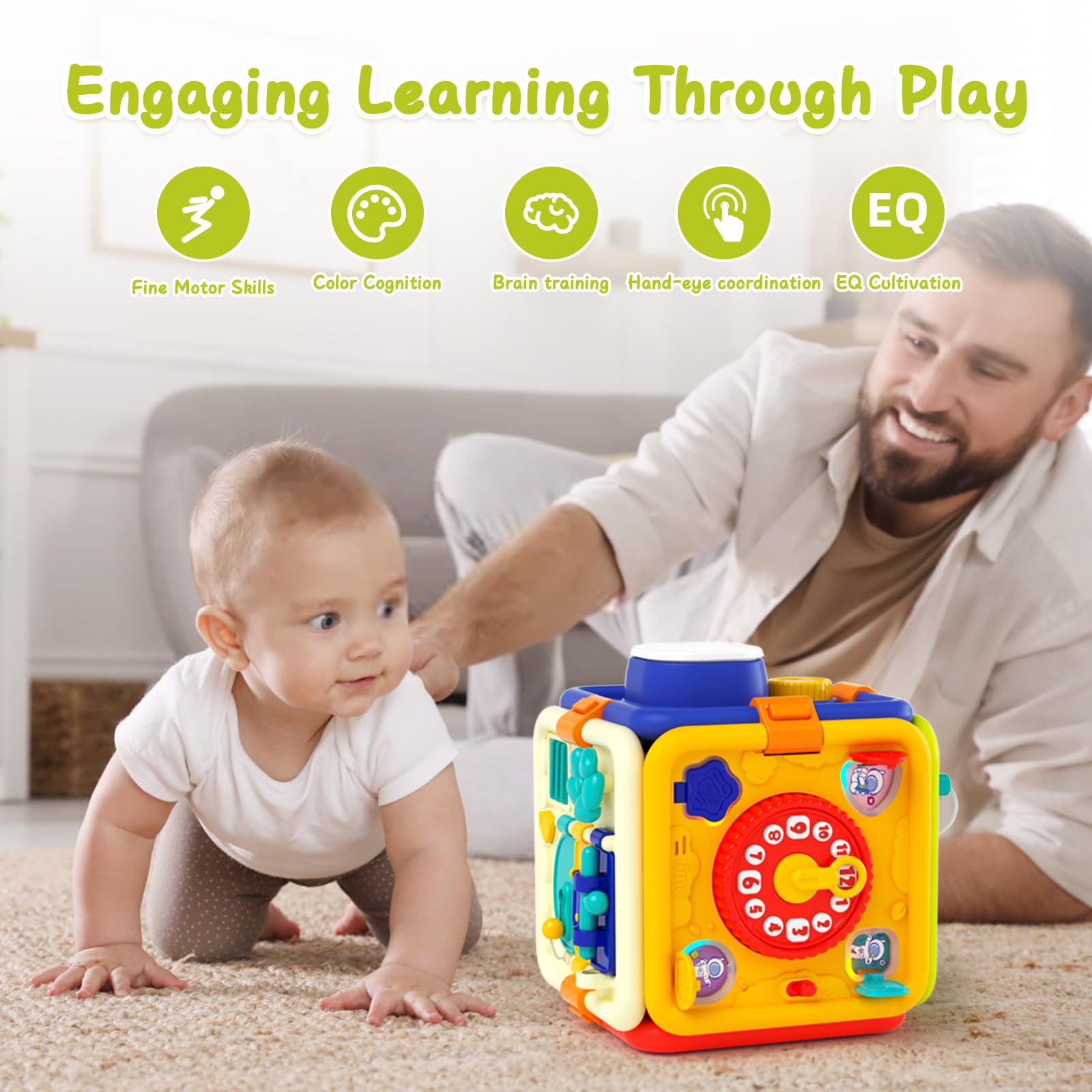 HAYXUN Busy Board spinning beads support visual tracking and dexterity.