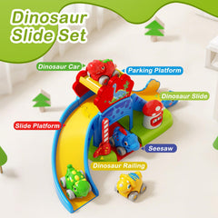 HAYXUN Dino push cars in four colors encourage color recognition and fine motor skills.