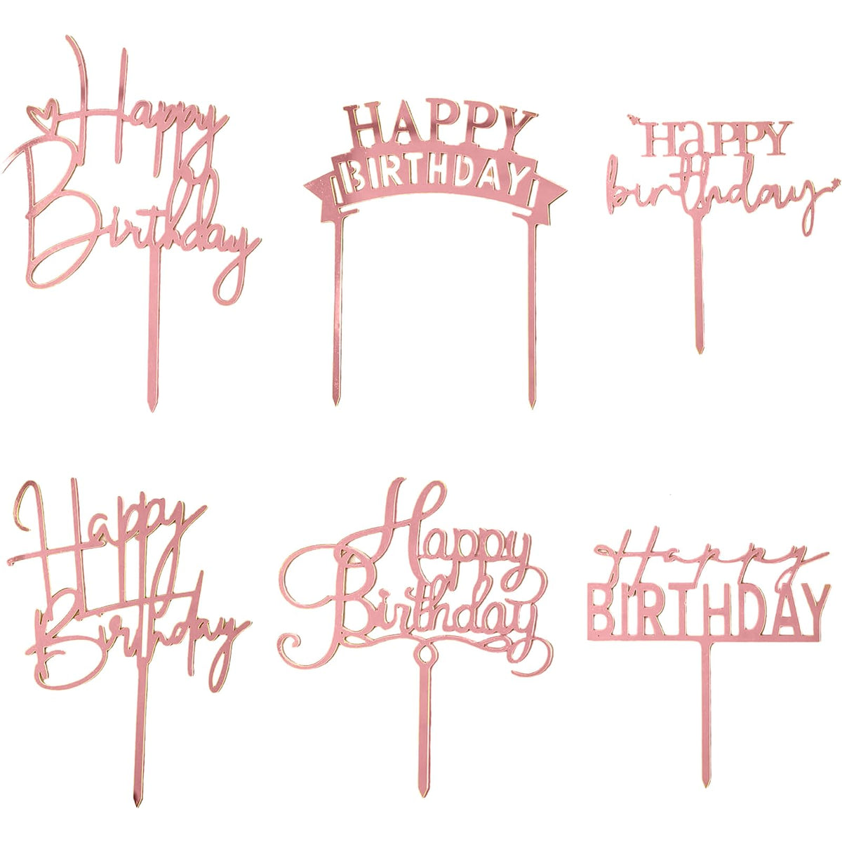 Hazyore Rose Gold Cake Topper set for birthday cakes, reusable and durable.