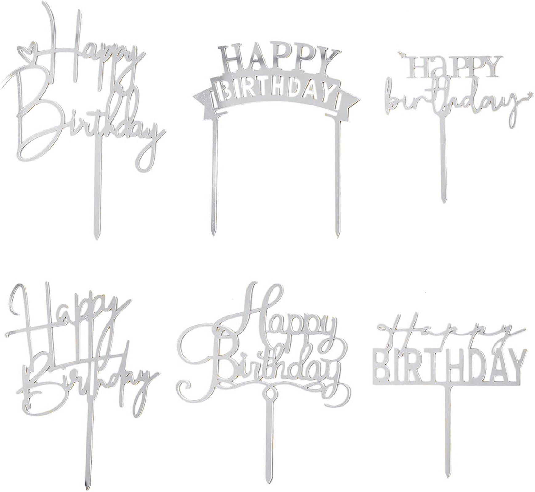 Hazyore silvery acrylic Happy Birthday toppers add reusable sparkle to cakes.