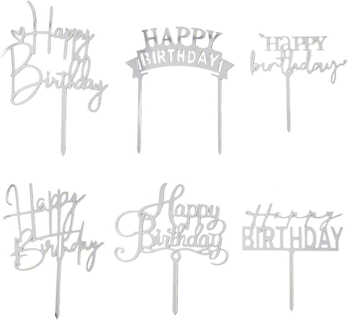 Hazyore silvery acrylic Happy Birthday toppers add reusable sparkle to cakes.