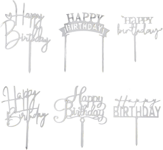 Hazyore silvery acrylic Happy Birthday toppers add reusable sparkle to cakes.
