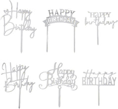 Hazyore silvery acrylic Happy Birthday toppers add reusable sparkle to cakes.