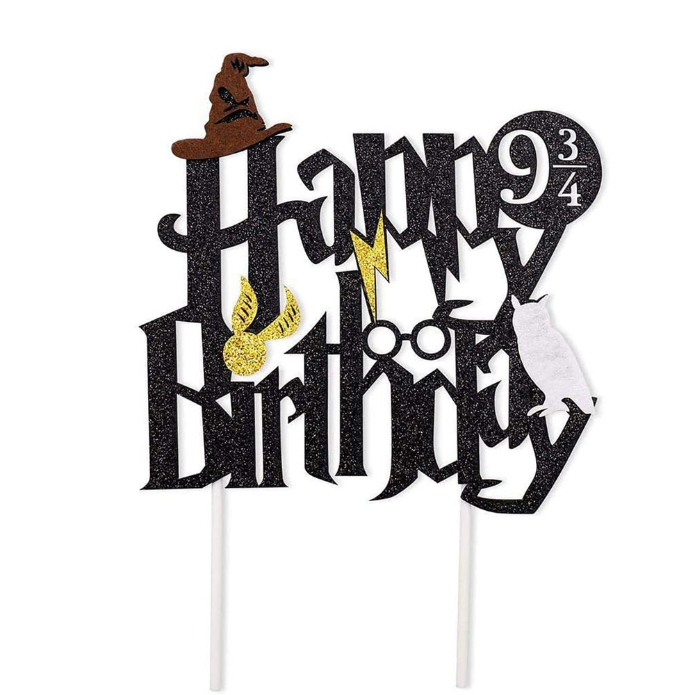 Hazyore wizard-theme cake topper glitter enhances Potter-inspired party decorations on desserts