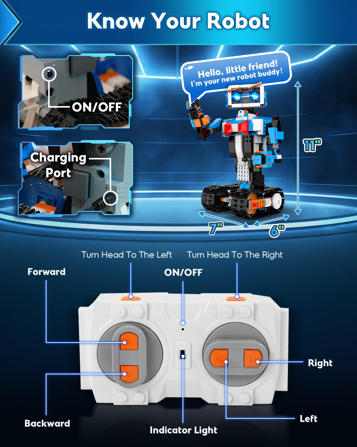 HBUDS robot building kit rechargeable power enables cordless play and longer sessions.