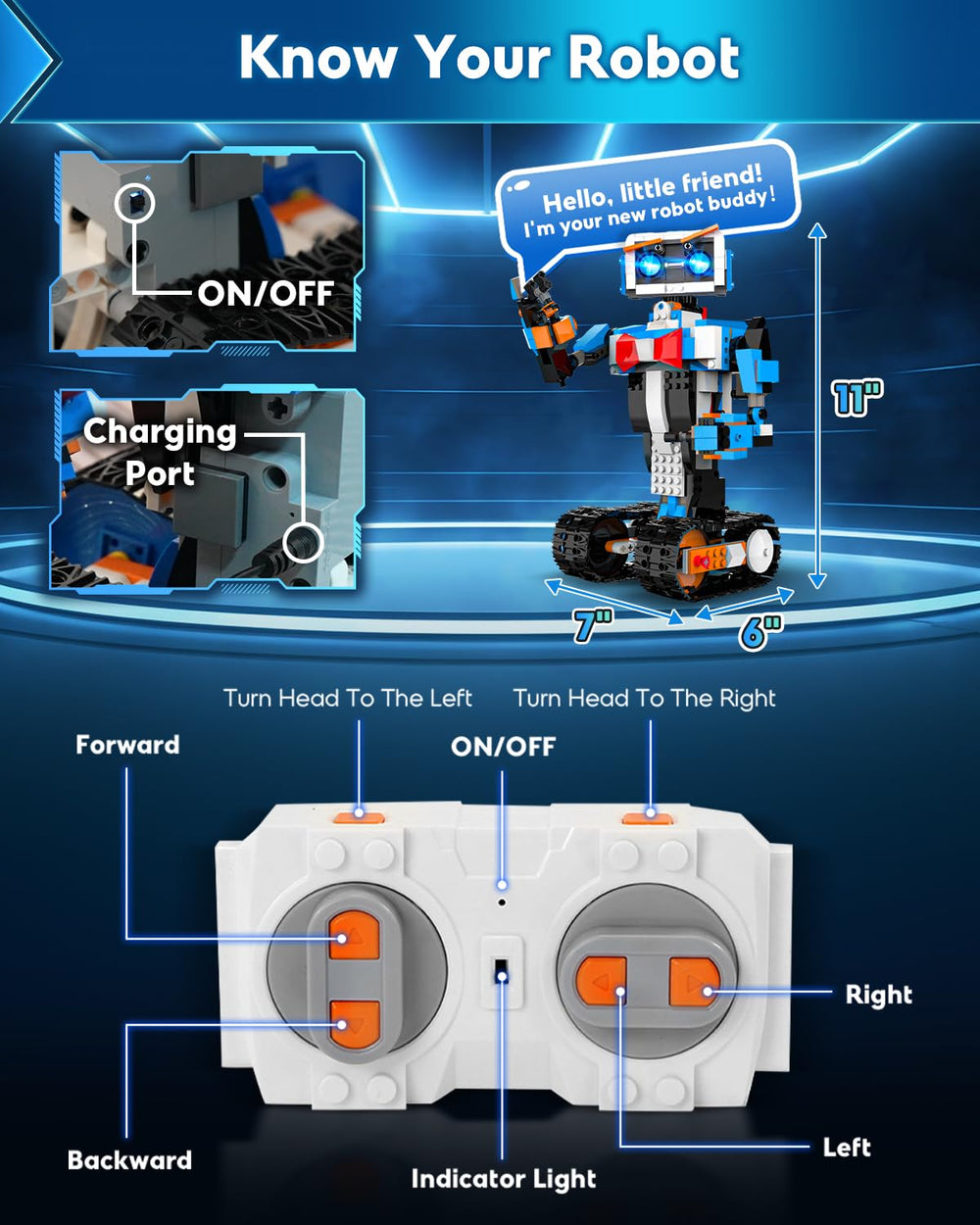 HBUDS robot building kit rechargeable power enables cordless play and longer sessions.