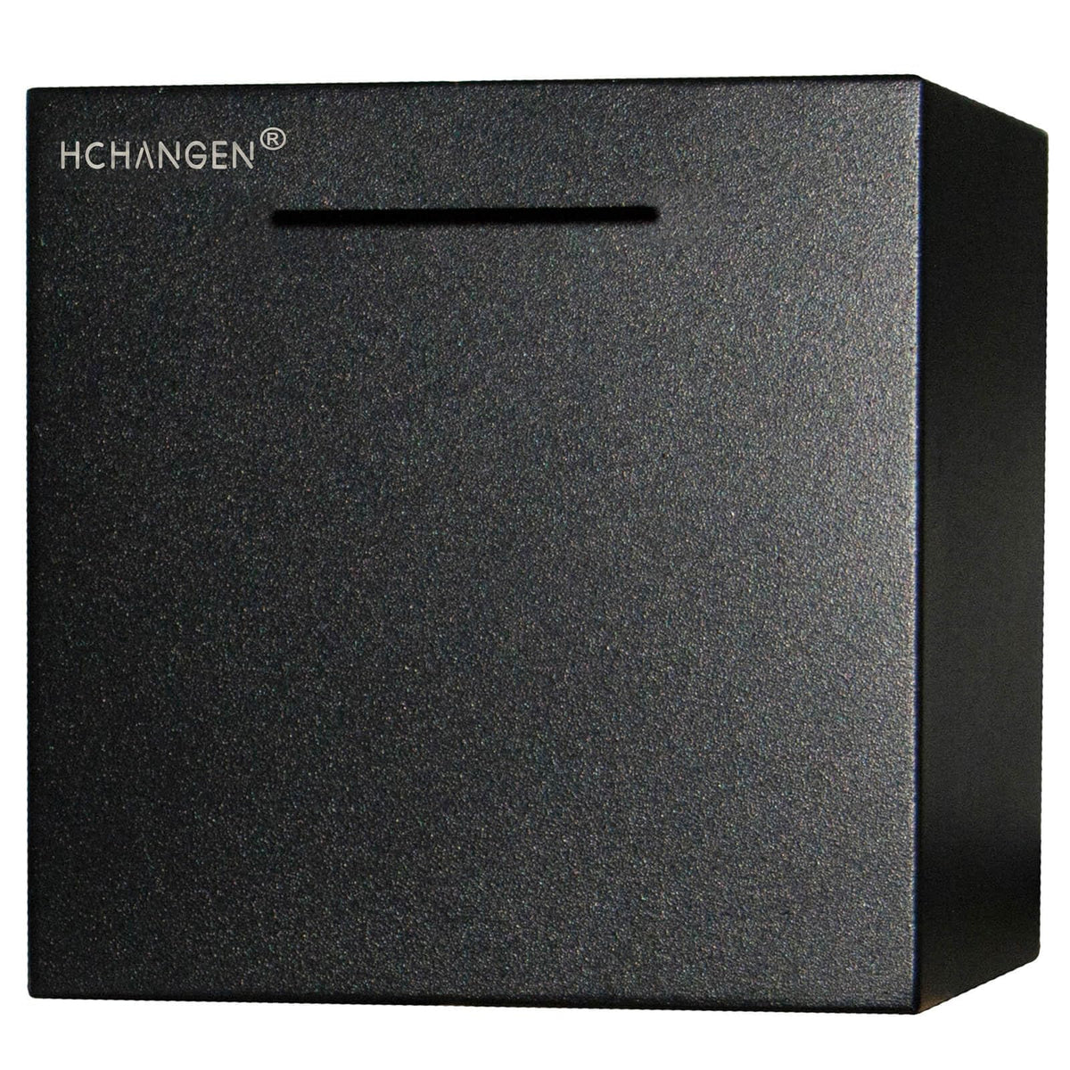 HCHANGEN Piggy Bank in black stainless steel resting on a desk for secure savings
