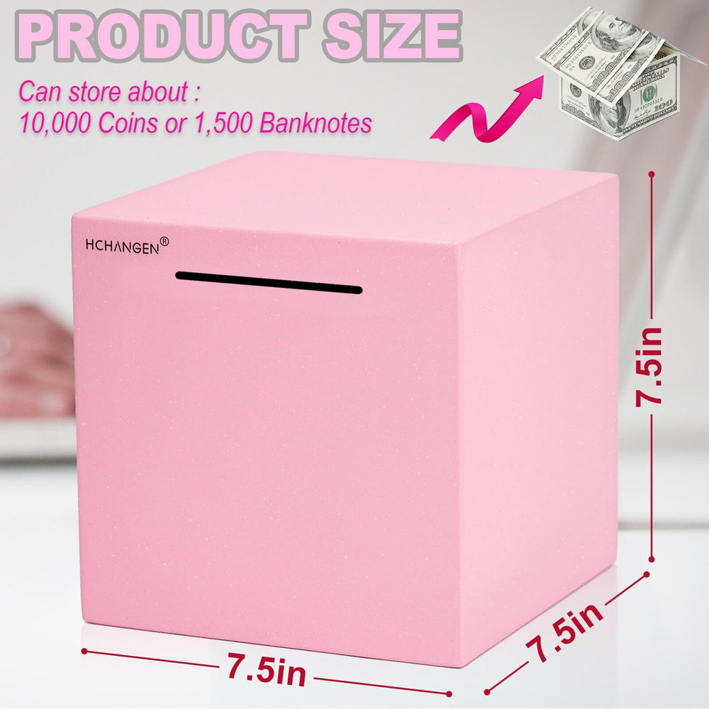 HCHANGEN piggy bank black 5.9in side view demonstrates compact, desk-friendly metal finish.