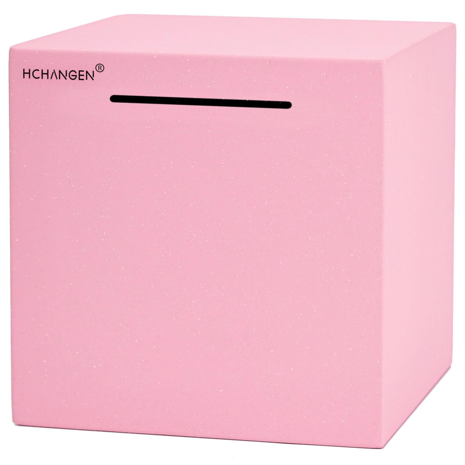 HCHANGEN piggy bank pink front view shows durable stainless steel for lasting savings.