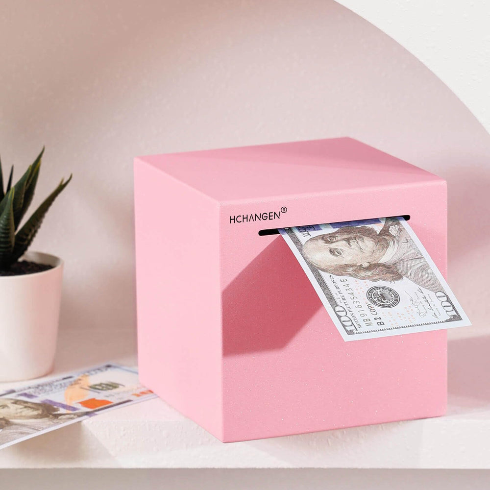 HCHANGEN pink piggy bank coin slot close-up for easy deposits