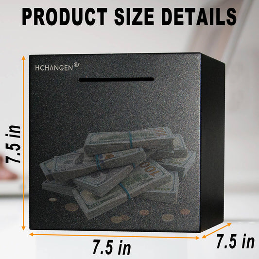 HCHANGEN stainless steel piggy bank with coin slot close-up showing sealed body