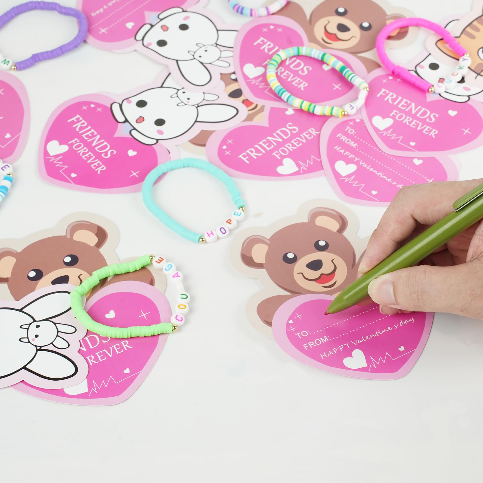 Hcyhcx valentines cards feature rabbit, cat, dog, bear designs kids love