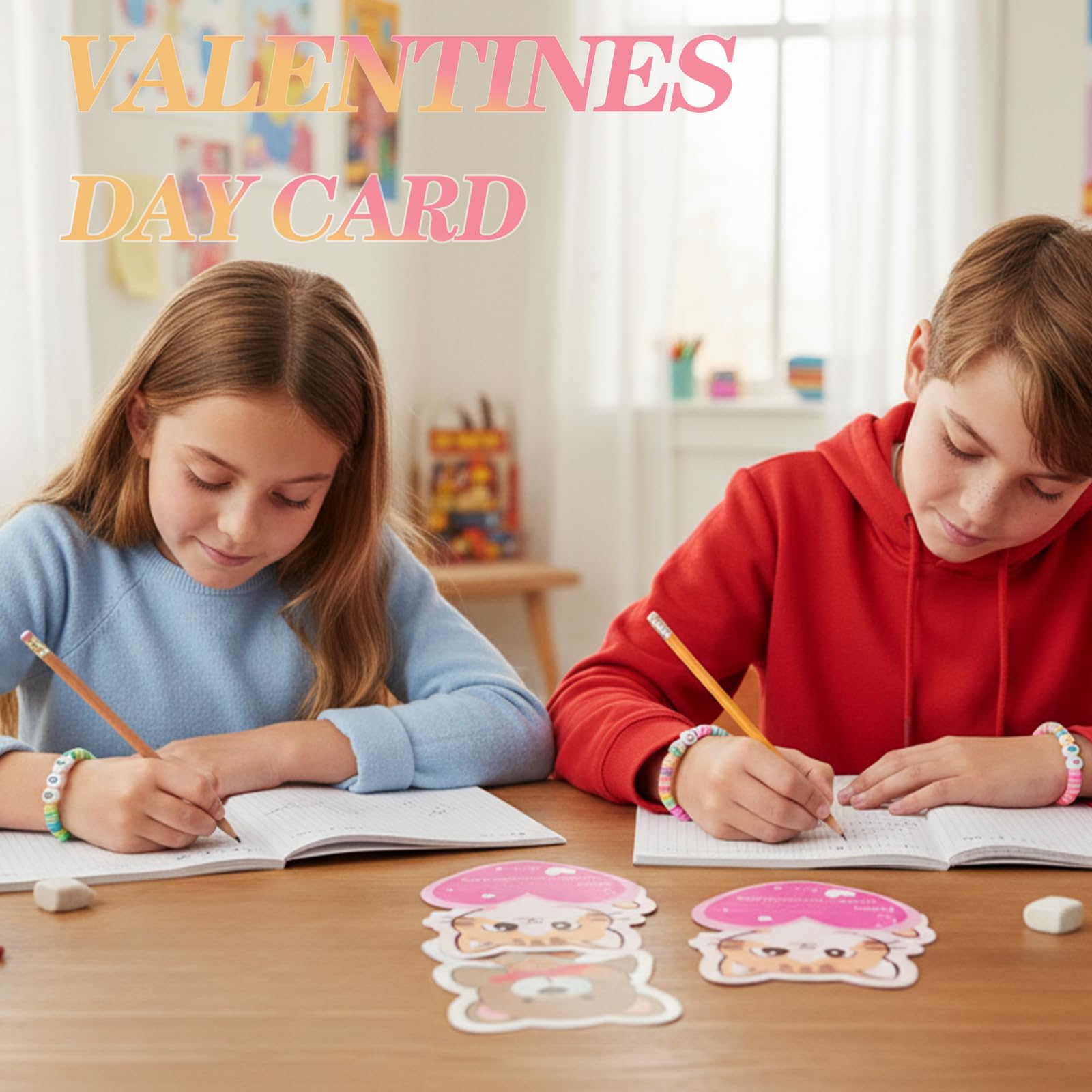 Hcyhcx valentines cards have slits to insert bracelets easily
