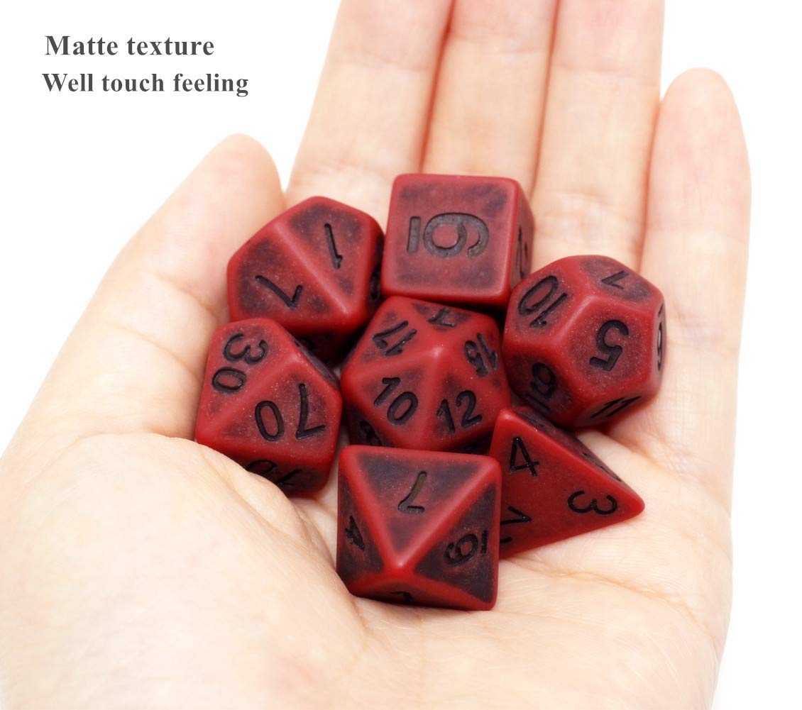 HD DND dice set scarlet two-tone D6 high-contrast faces for easy reading.