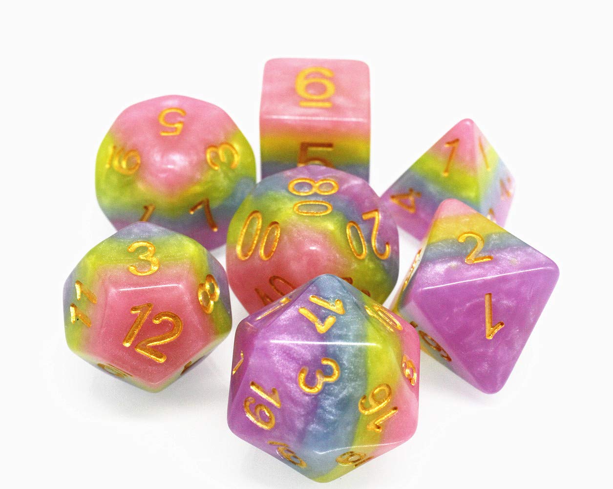 HD Rainbow Candy D8 dice with a crystal-like finish for smooth rolling.