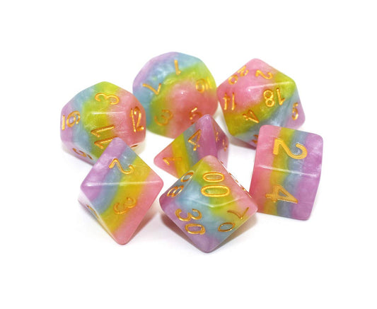 HD Rainbow Candy D12 dice close-up, four-layer hues boost quick reads.