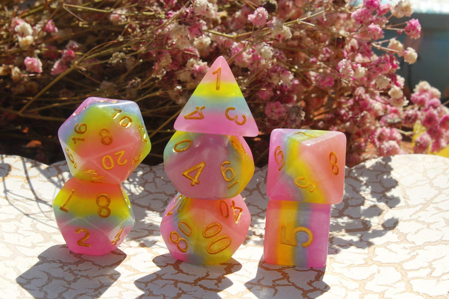 HD Rainbow Candy D4 dice, compact size ideal for quick decisions.