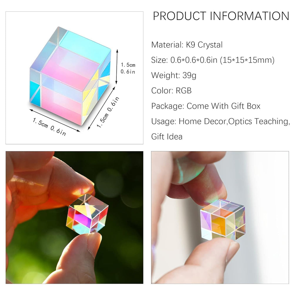 HDCRYSTALGIFTS mini K9 crystal prism cube side angle highlighting color spectrum