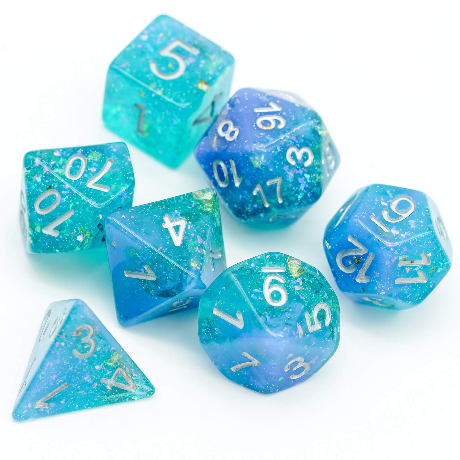 HDdais 7-Die Blue D00 glitter dice for percentile rolls