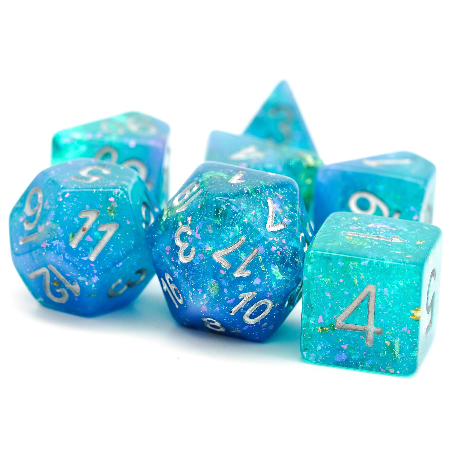 HDdais 7-Die Blue D10 glitter dice for RPG checks