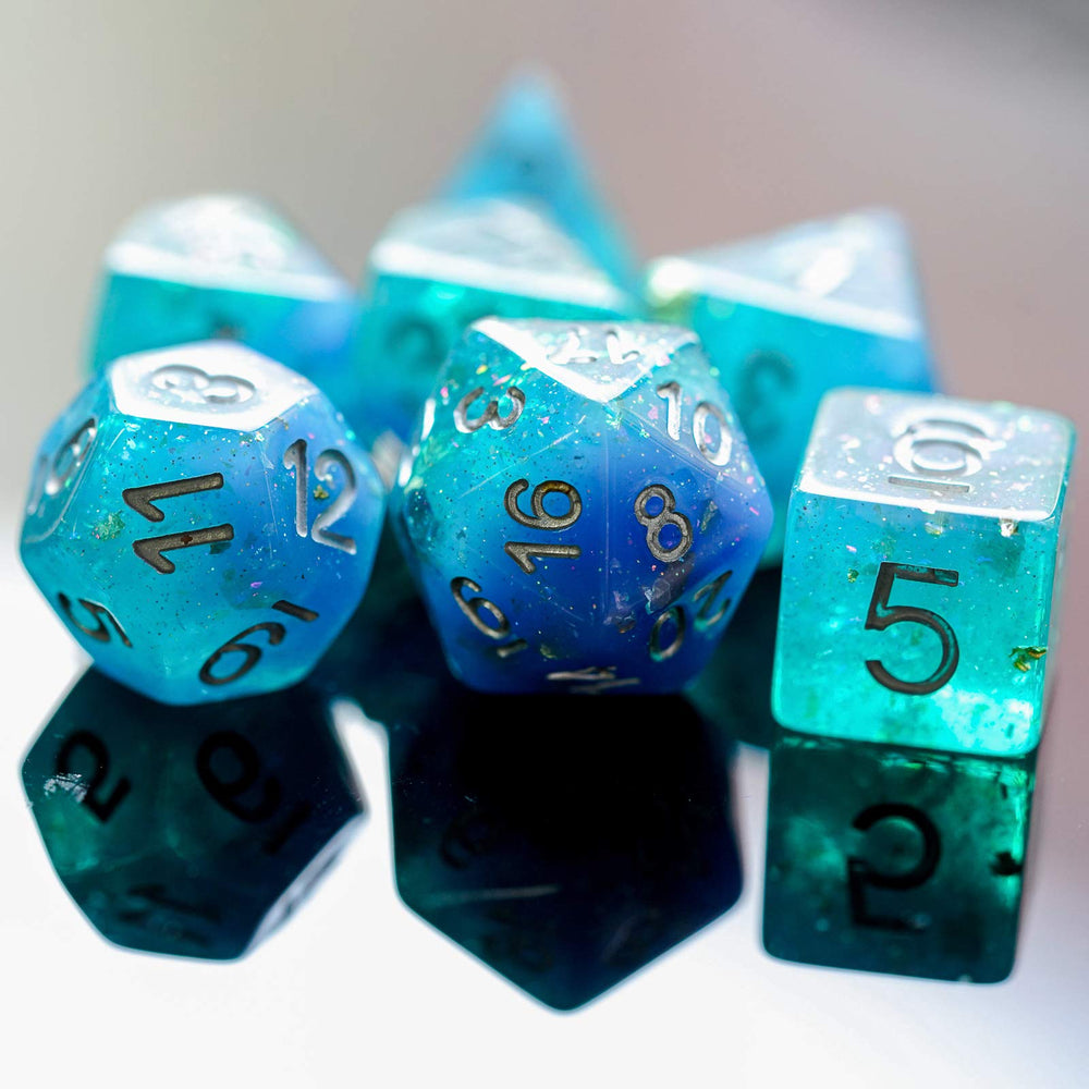 HDdais 7-Die Blue D6 glitter dice for clear reads
