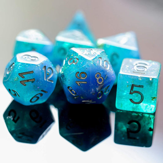 HDdais 7-Die Blue D6 glitter dice for clear reads