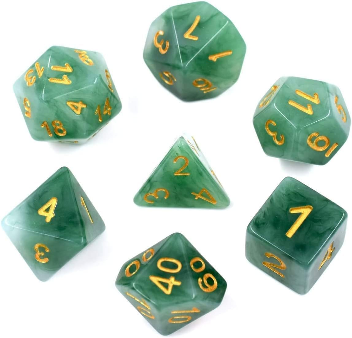 HDdais jade-effect polyhedral DND dice set for immersive gaming sessions