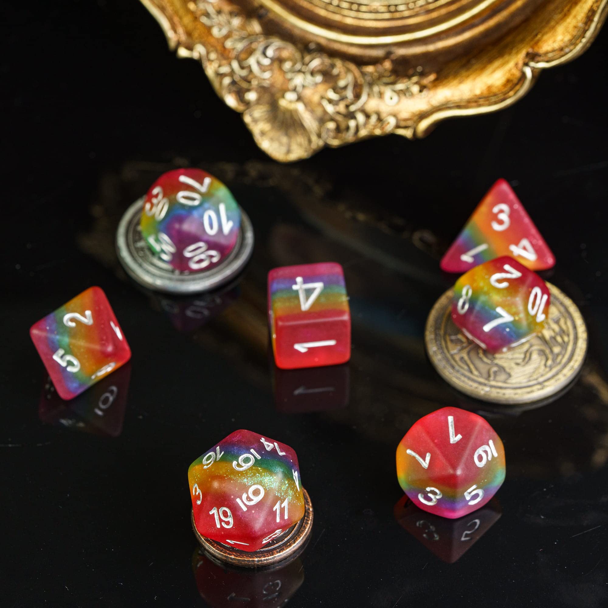 HDdais Rainbow-flag dice close-up shows bold contrast for easy visibility