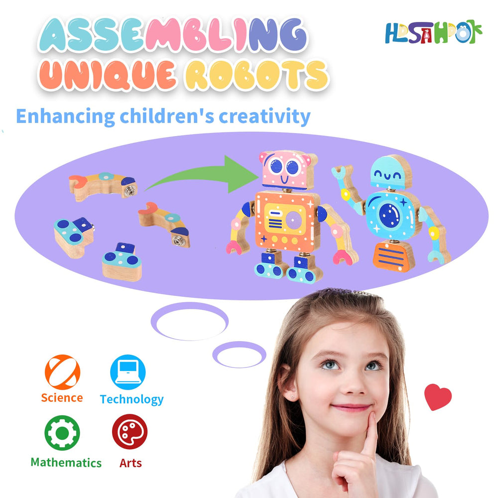 Hdsahdok wooden blocks set invites open-ended play and rapid robot assembly.