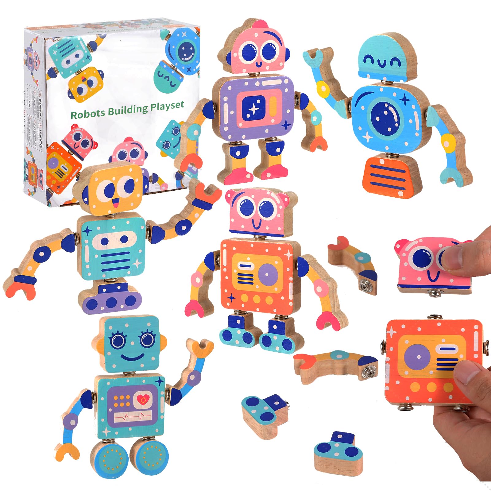 Hdsahdok wooden snap-together robot head sparks imaginative play and fine motor skill practice.
