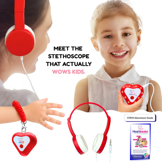 Heartbeats stethoscope toy with 10x amplification enhances listening detail for young investigators