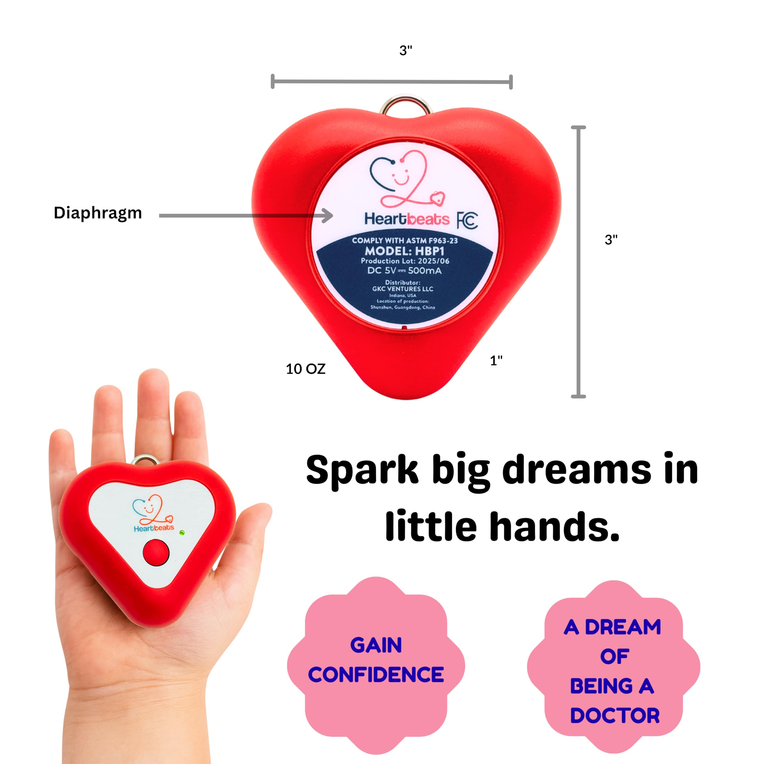 Heartbeats stethoscope toy features soft headphones for comfortable play sessions