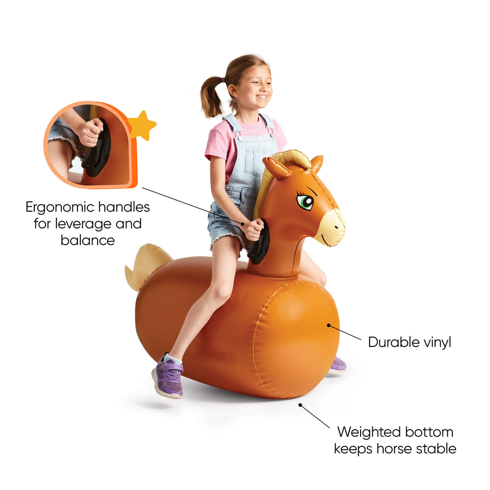 HearthSong Hop N Go inflatable horse easy-grip handles for stability.
