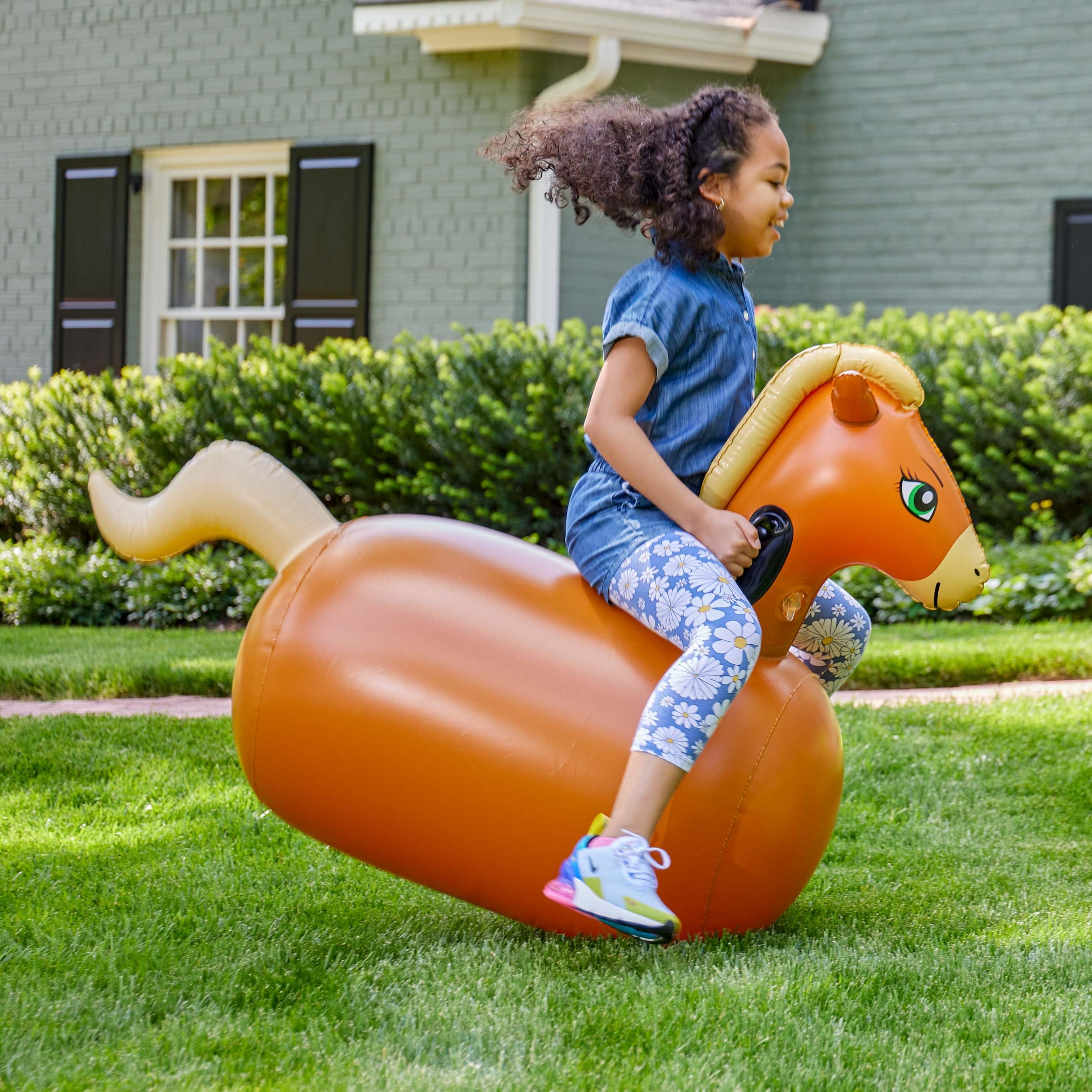 HearthSong Hop N Go inflatable horse durable vinyl for lasting fun.