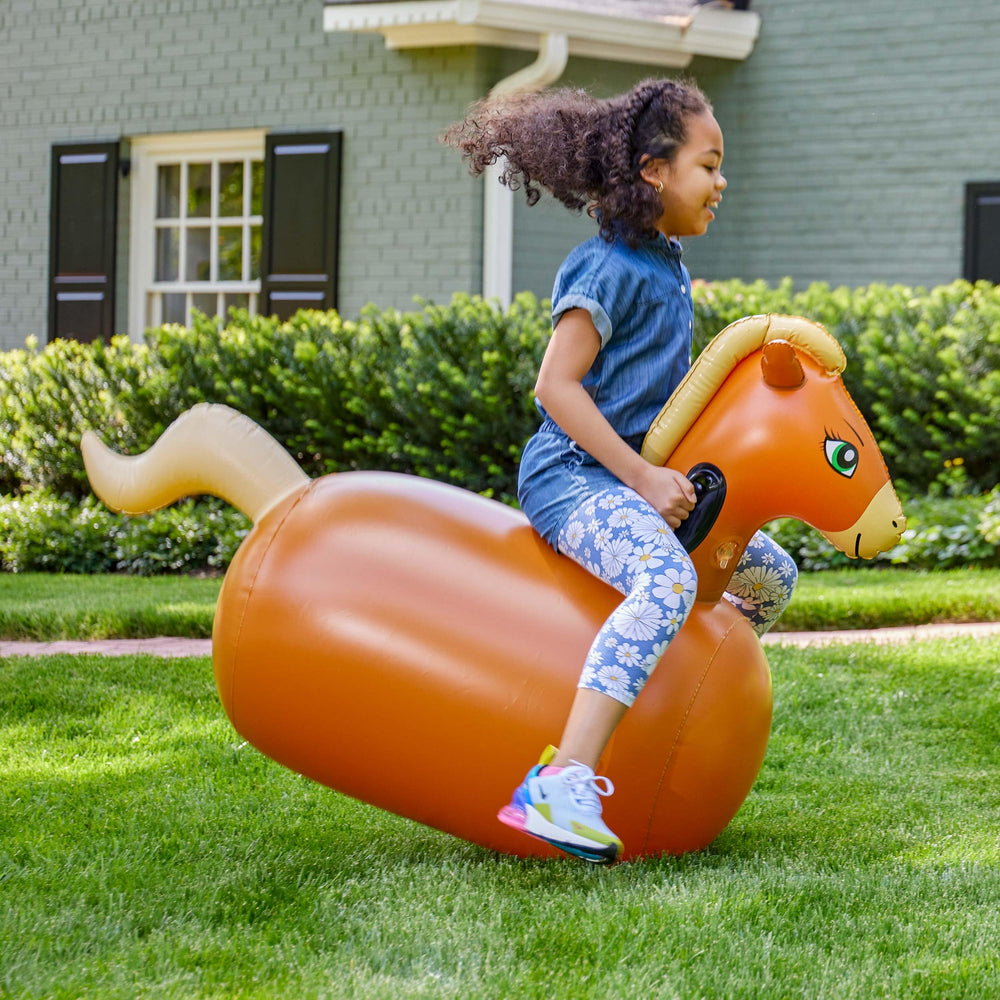 HearthSong Hop N Go inflatable horse durable vinyl for lasting fun.