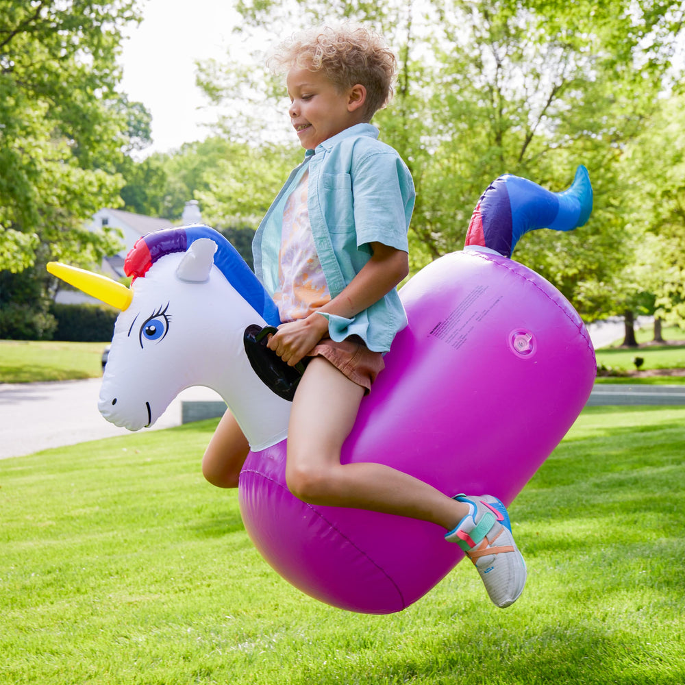 HearthSong Hop N Go unicorn bouncer with side handles for secure grip