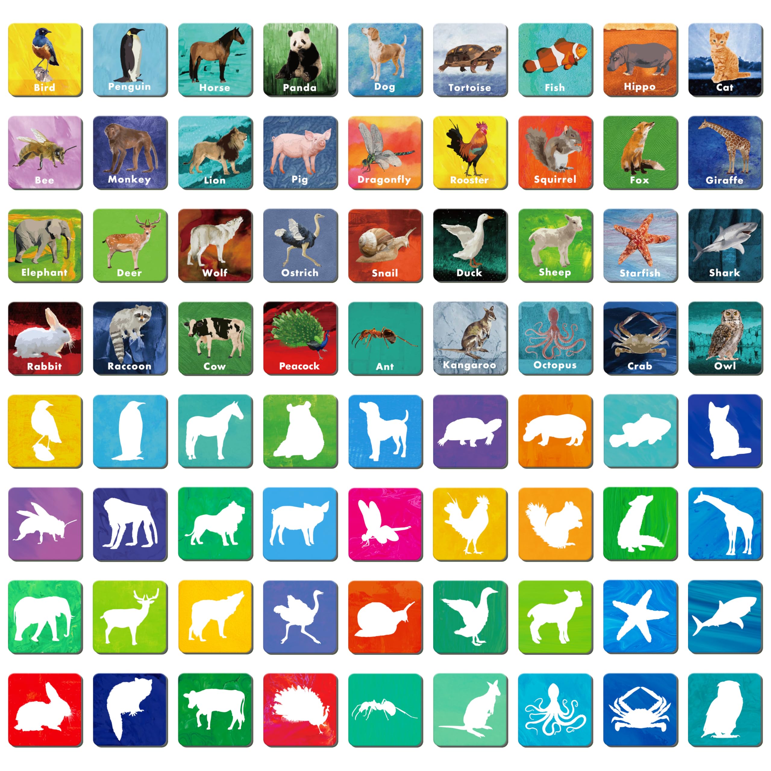 Hebayy 108-piece memory game animal cards for kids, colorful animals help focus