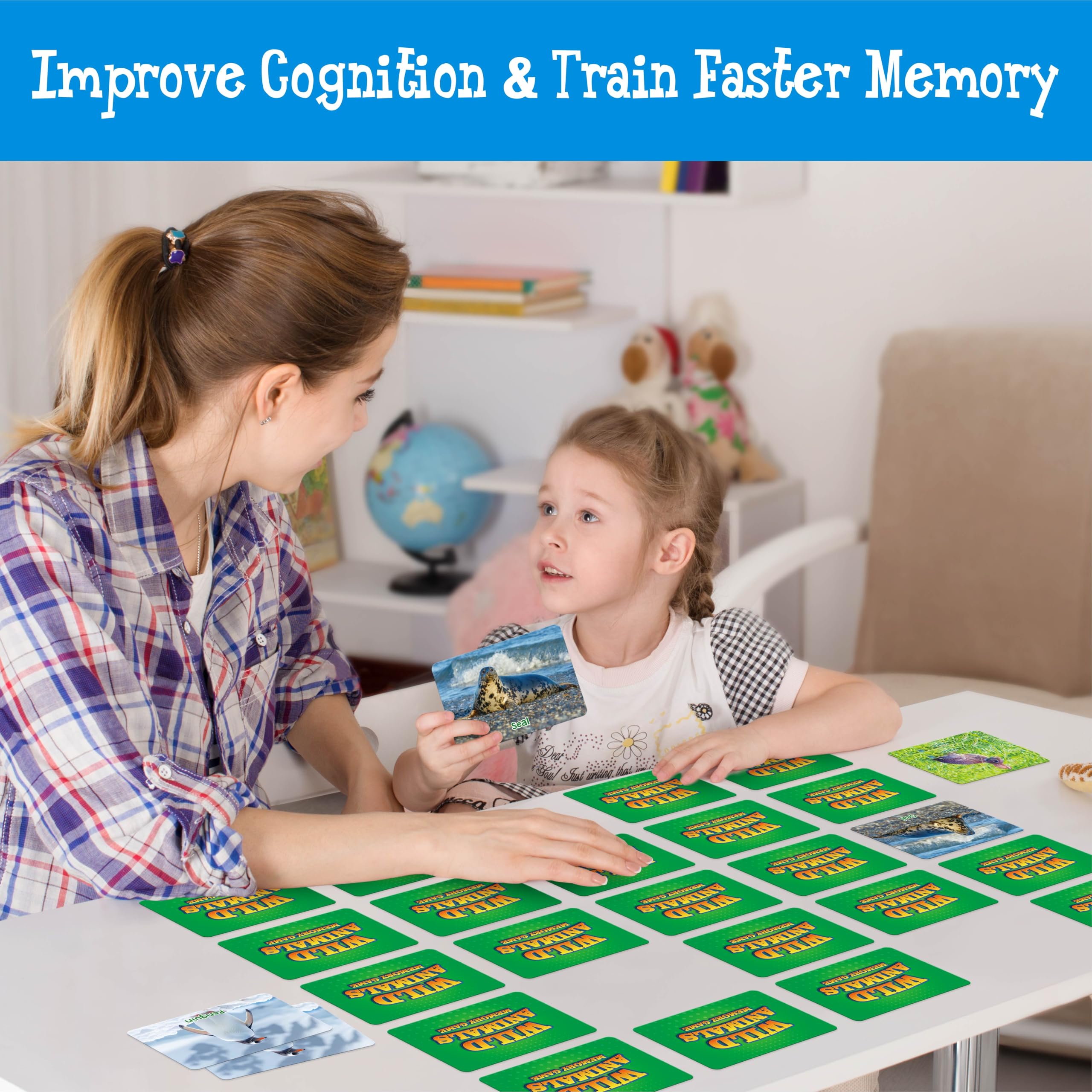 Hebayy 40 animal pairs on durable cards for cognitive skills.