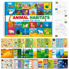 Hebayy Animal Habitat Sticker Book cover with vibrant scenes to spark curiosity