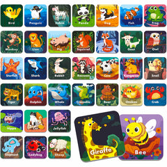 Hebayy animal matching cards spread for memory practice at home