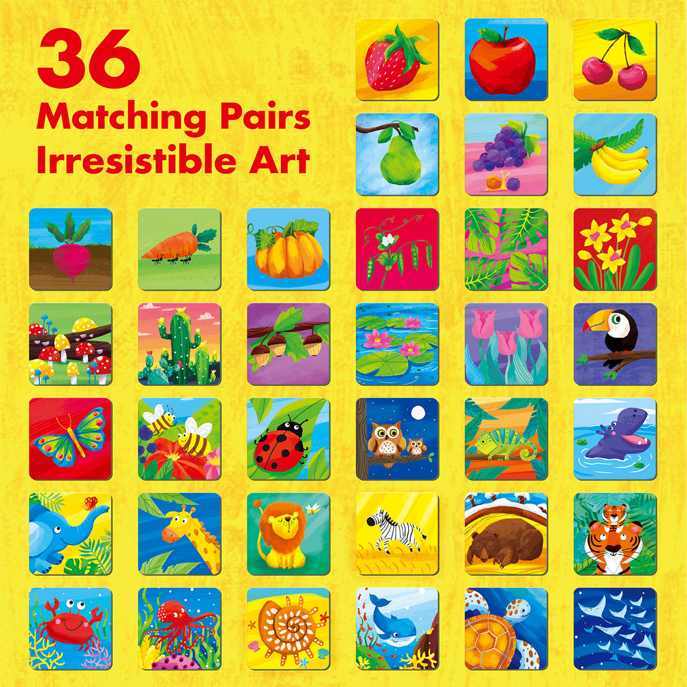 Hebayy Memory Matching Game shows apples, cherries, and pears to support recall during play.